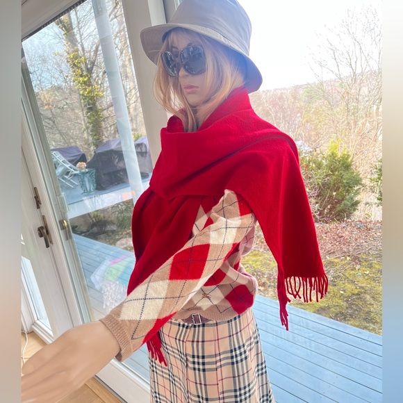 Burberry Accessories - Burberry Vibrant Red Lambswool Scarf